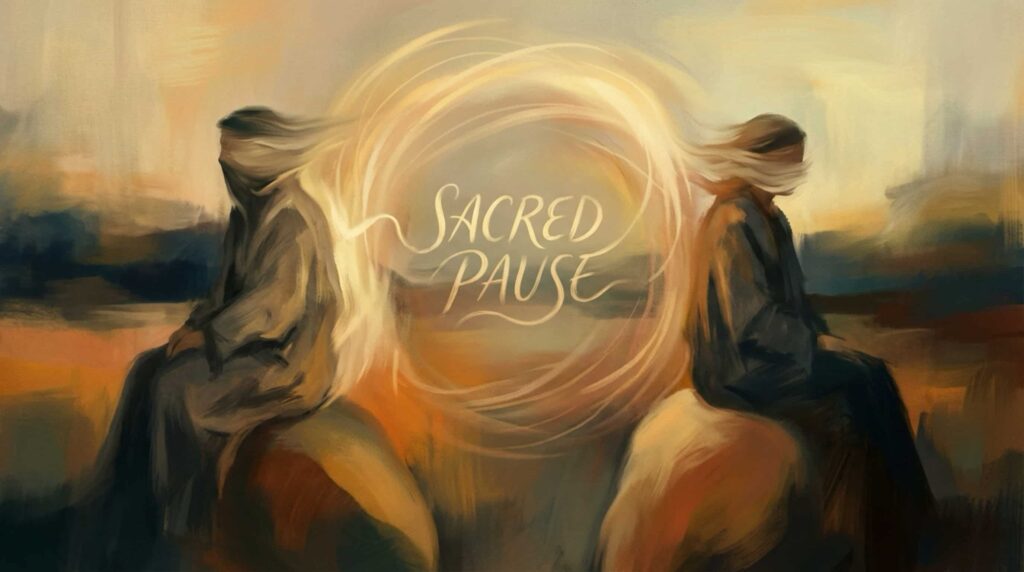 Abstract illustration of two diverse partners separated by a glowing space, symbolizing the Sacred Pause.