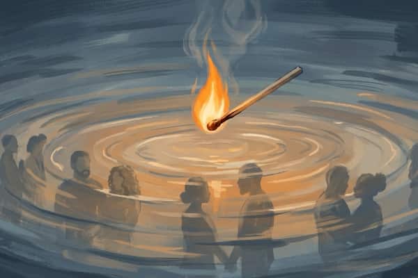 Symbolic illustration of paused reaction (match above water)