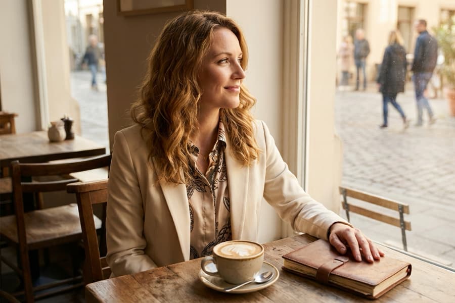 Woman sitting at a cafe masterdating